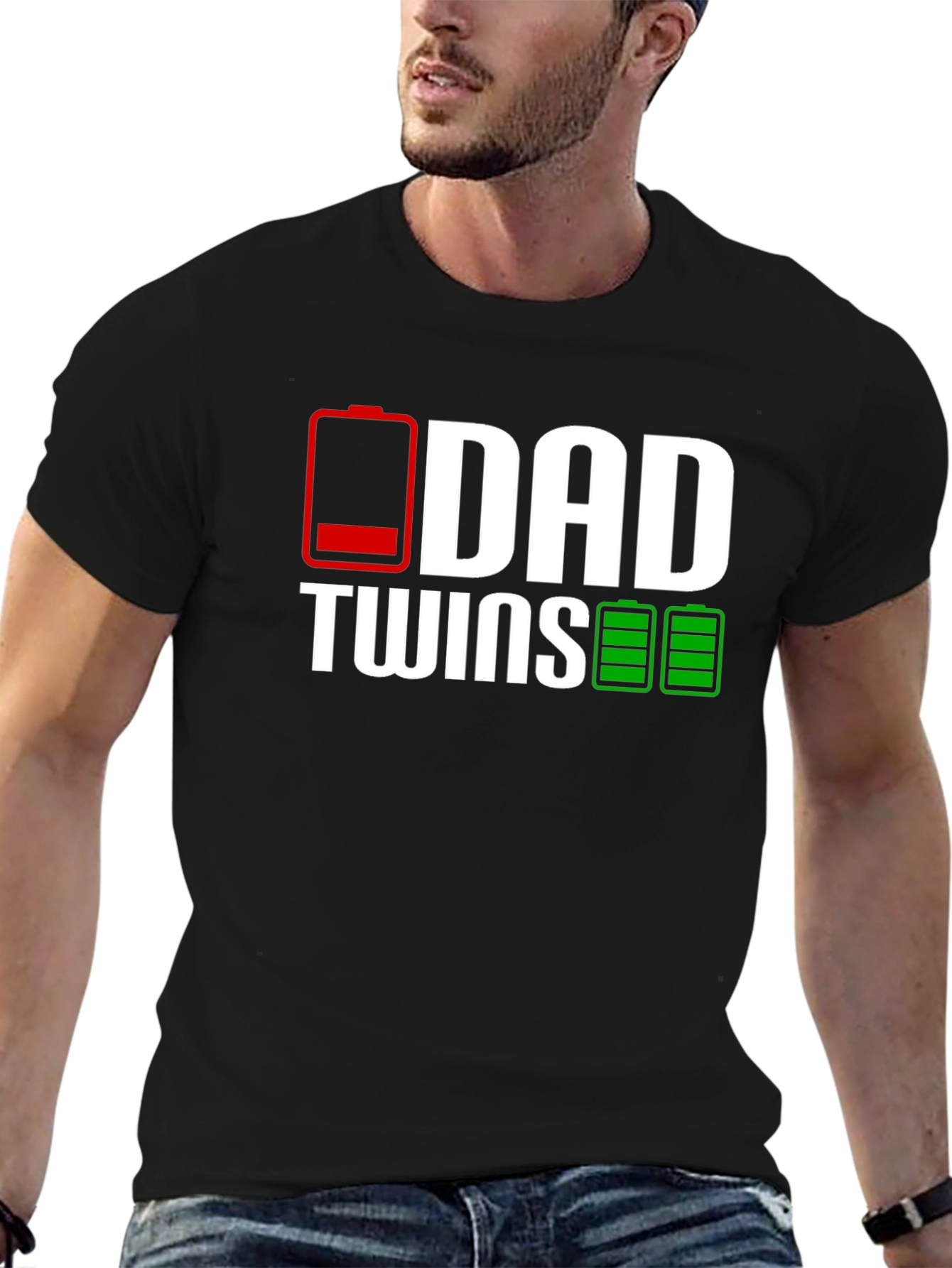 Dad Twins Low Battery T-Shirt - Black