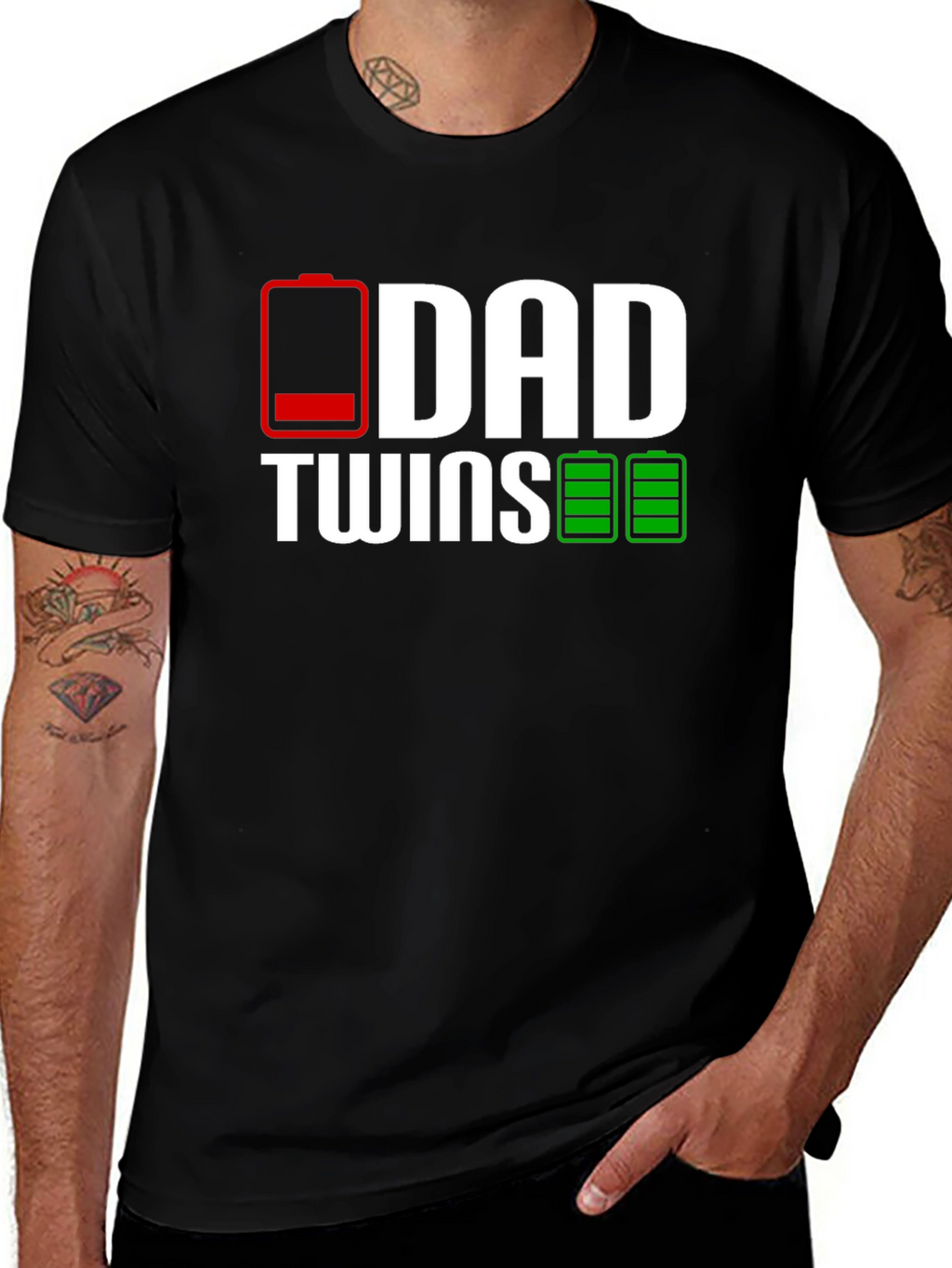 Dad Twins Low Battery T-Shirt - Black