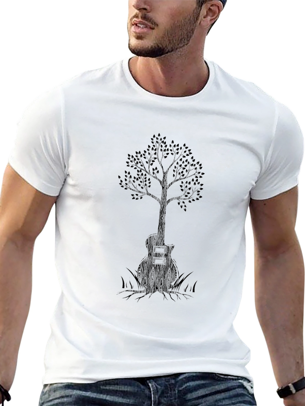 Guitar Tree Graphic Tee - Black Cotton T-Shirt