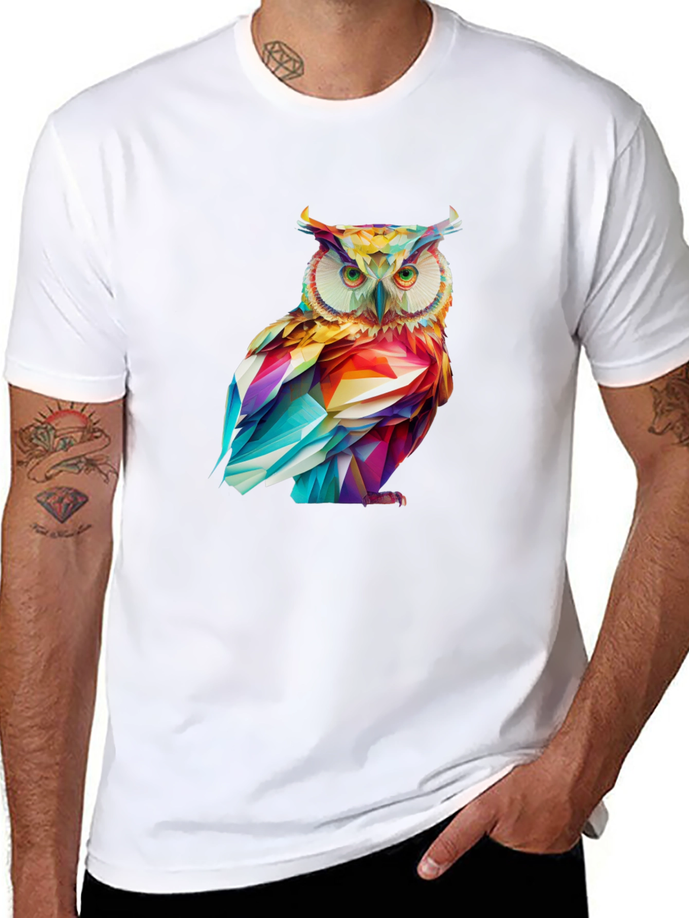 Geometric Owl Graphic Tee - Stylish Mens T-Shirt