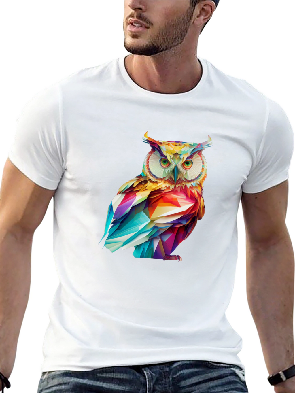 Geometric Owl Graphic Tee - Stylish Mens T-Shirt