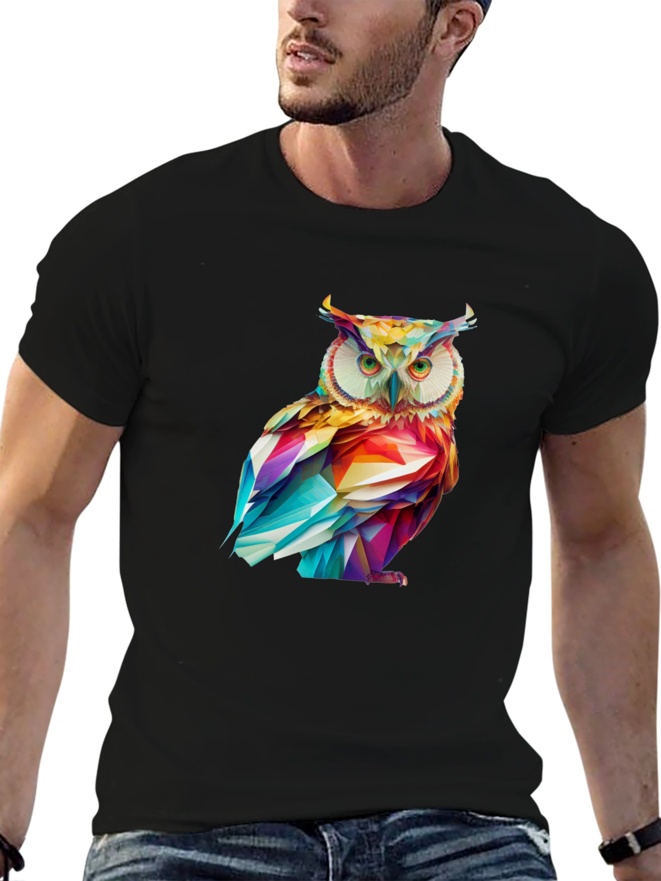 Geometric Owl Graphic Tee - Stylish Mens T-Shirt