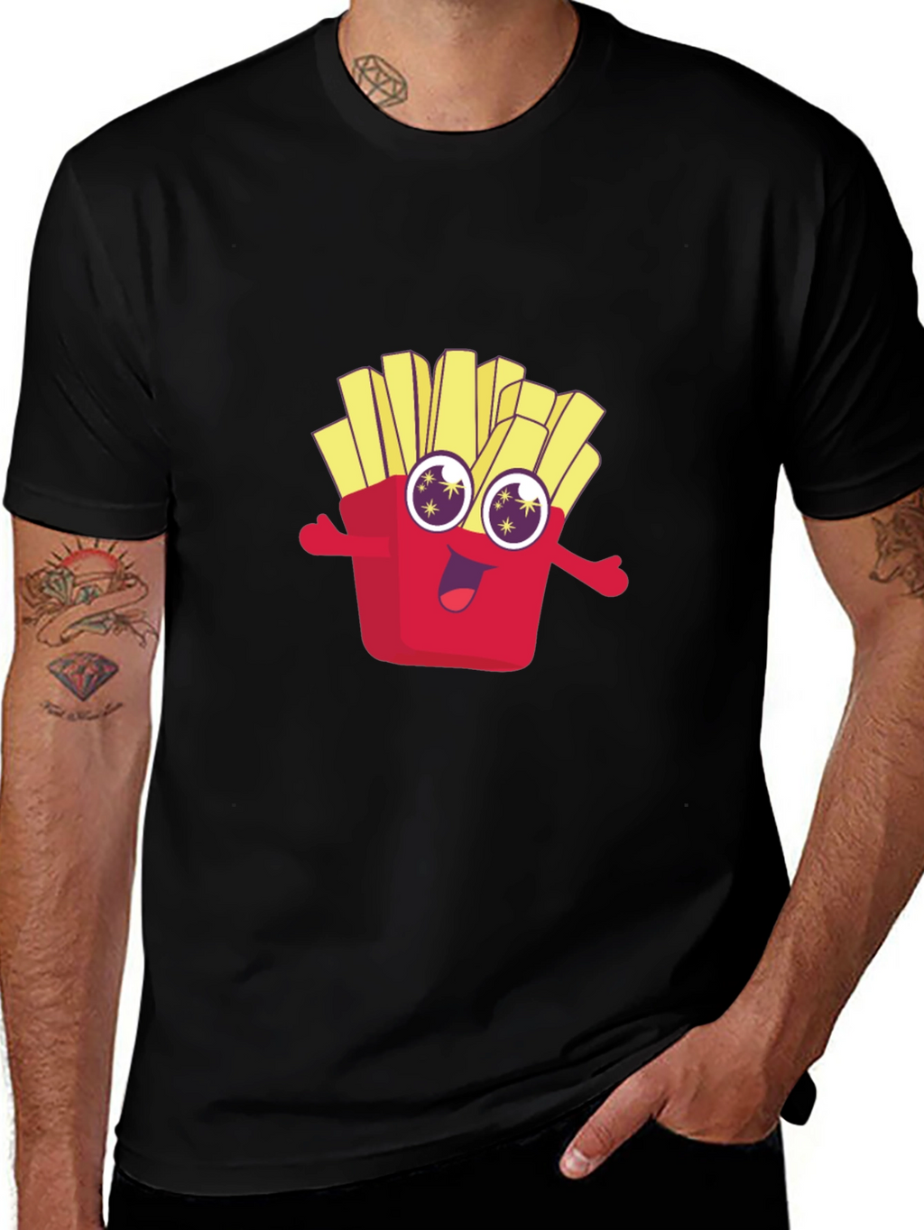 Funny Fries Graphic Tee - Black Cotton T-Shirt
