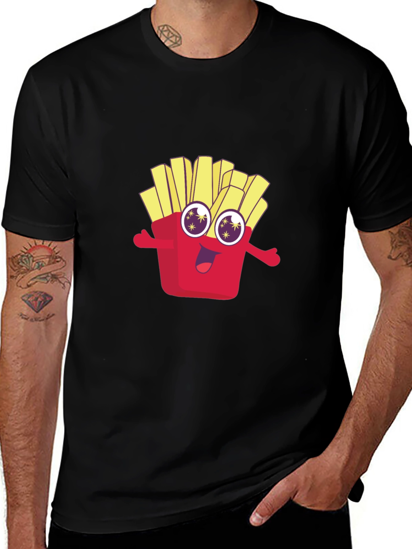 Funny Fries Graphic Tee - Black Cotton T-Shirt