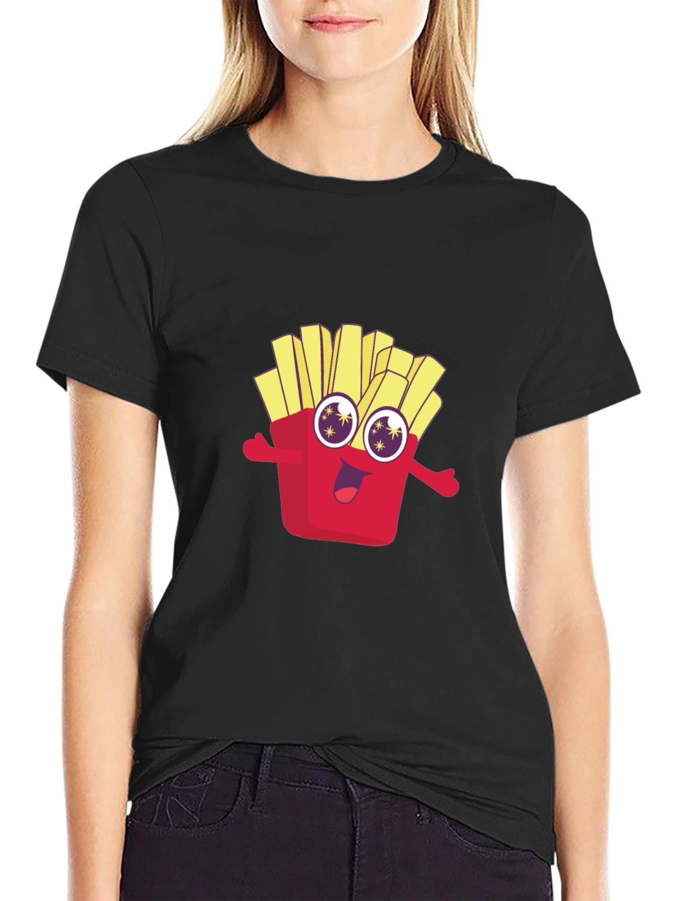 Funny Fries Graphic Tee - Black Cotton T-Shirt