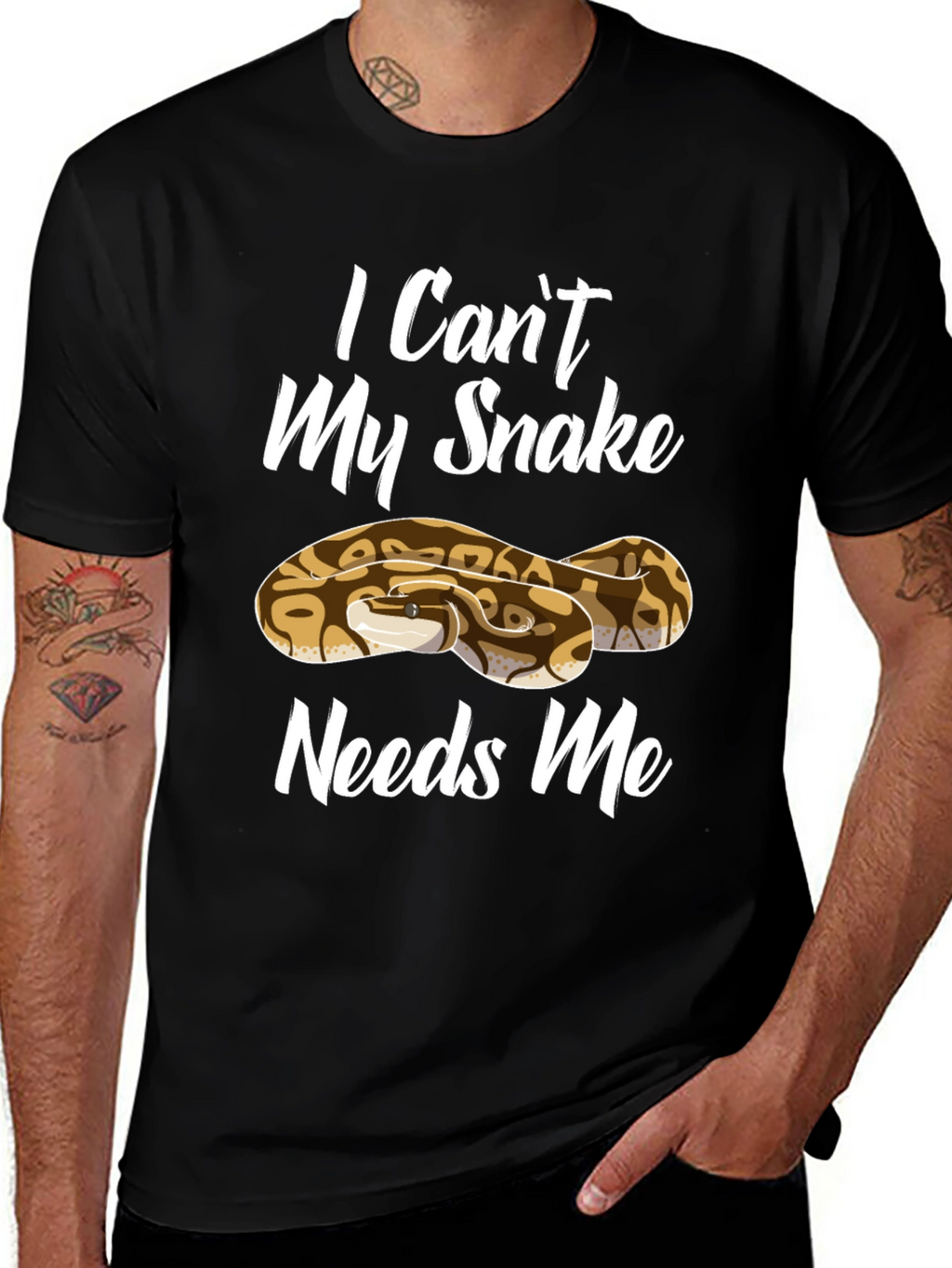 I Cant My Snake Needs Me Mens T-Shirt