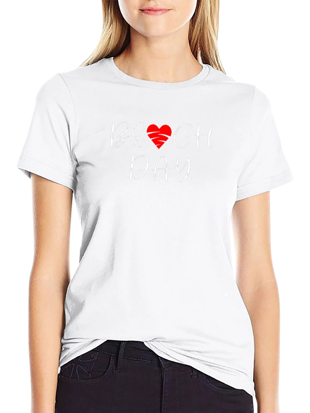 Beach Day T-Shirt with Heart Graphic - Casual Wear