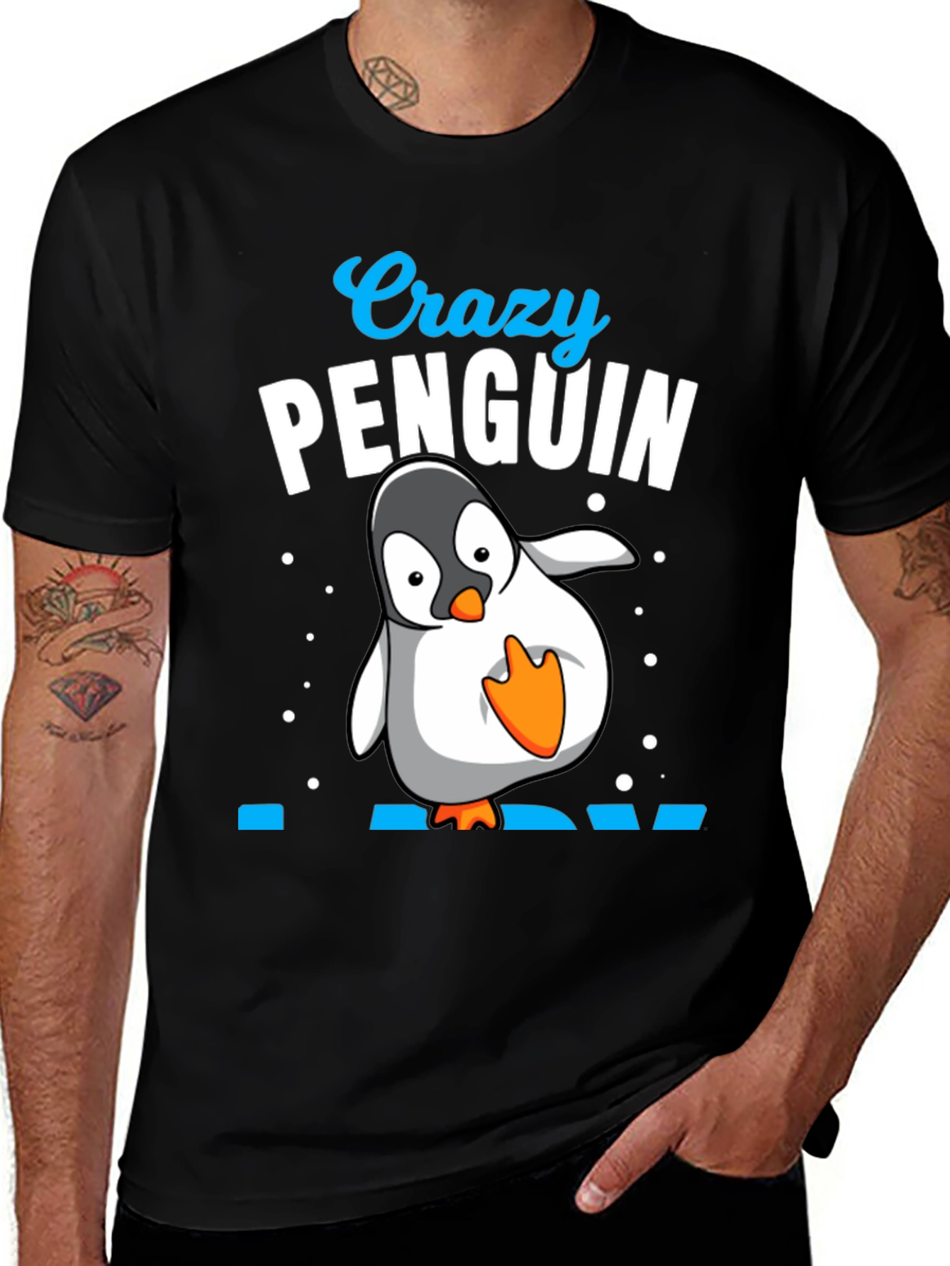 Crazy Penguin Dad Black T-Shirt