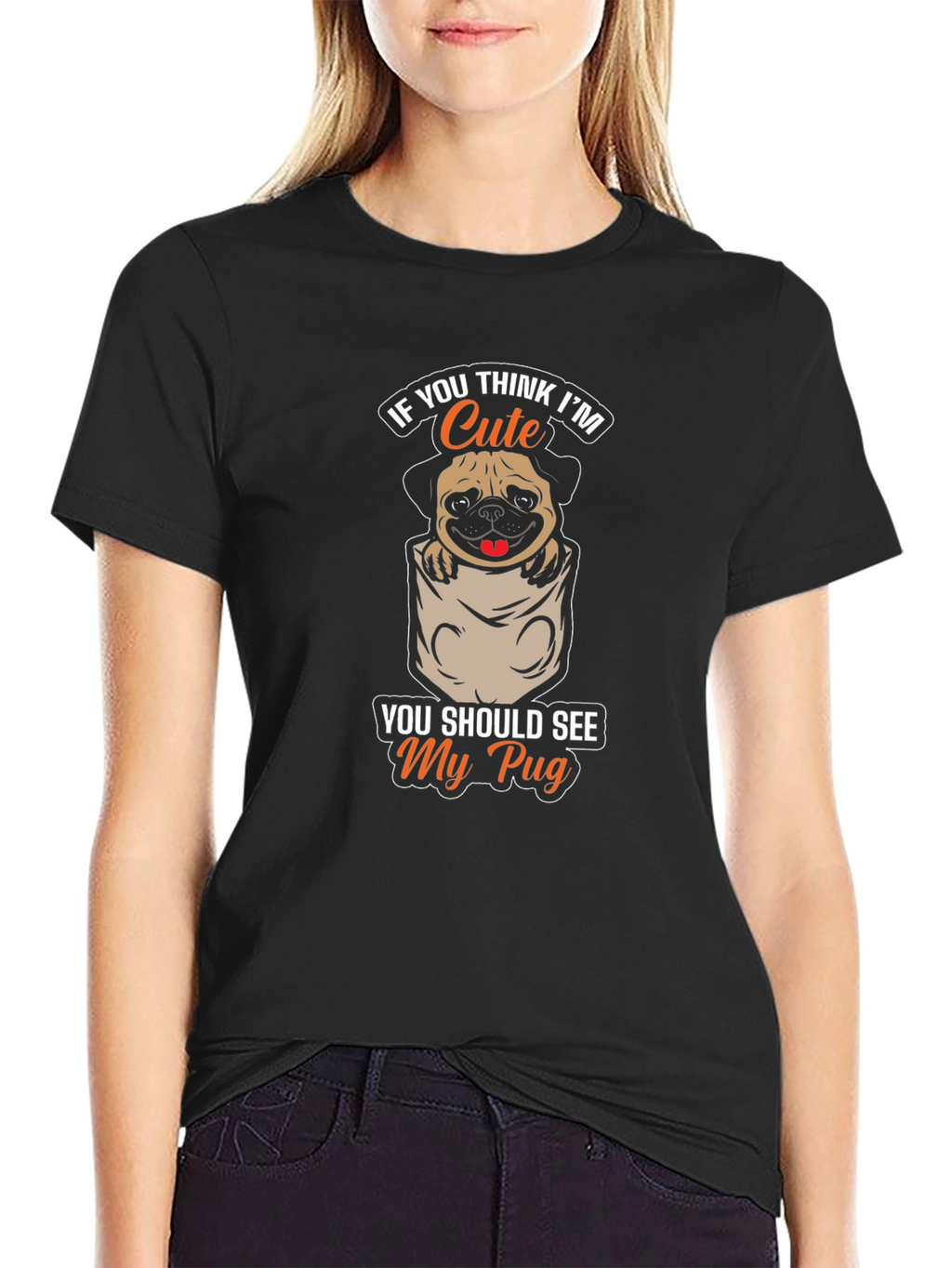 Cute Pug Pocket T-Shirt - Novelty Graphic Tee