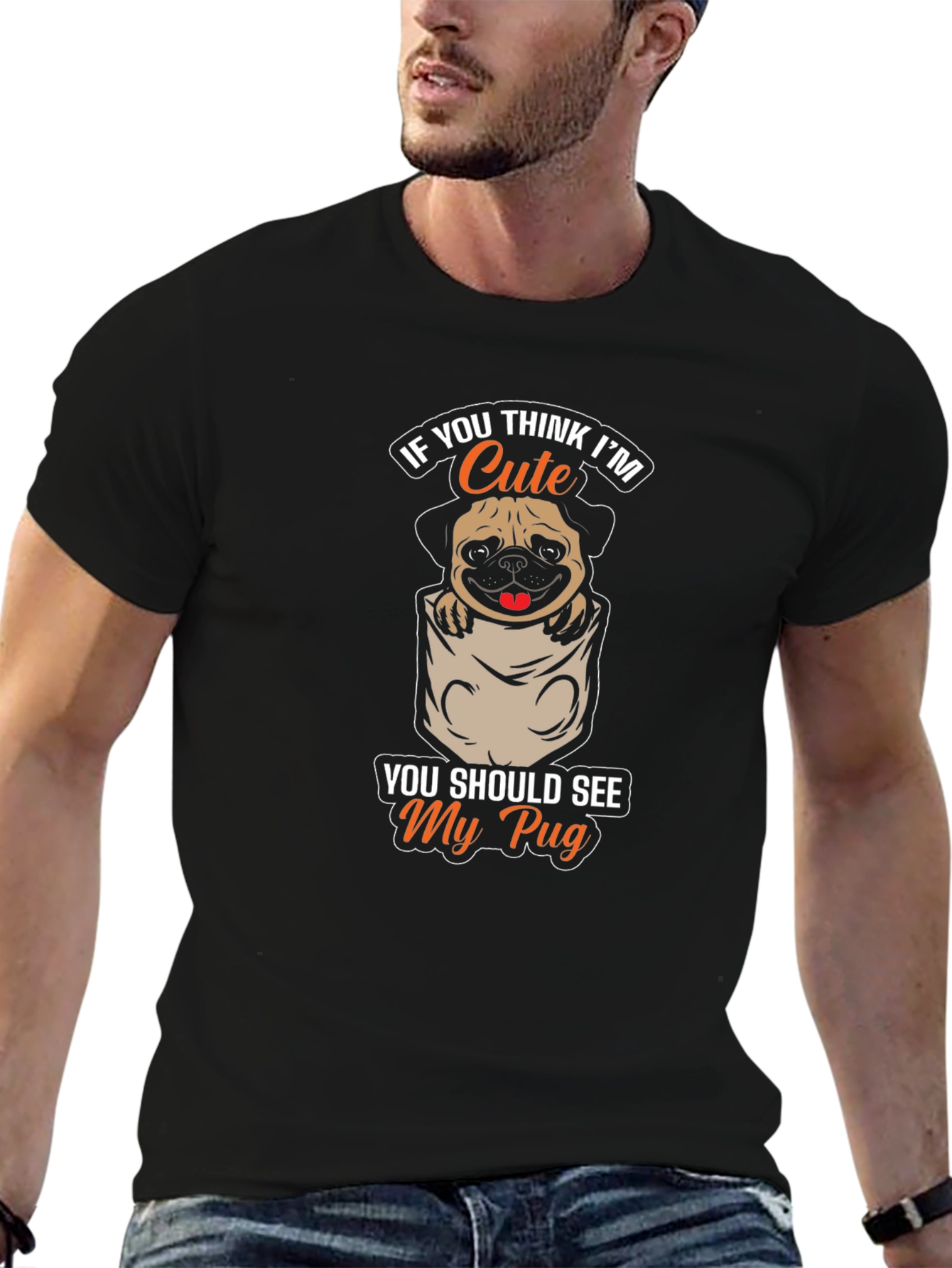 Cute Pug Pocket T-Shirt - Novelty Graphic Tee
