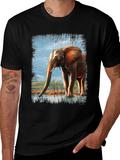 Elephant Graphic Print Crew Neck T-Shirt