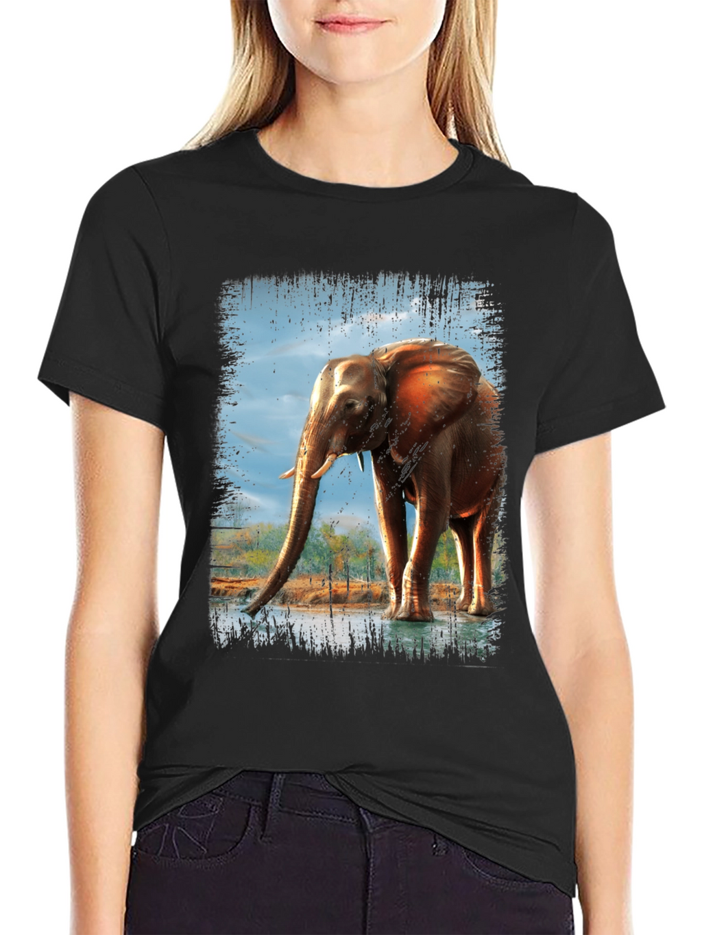 Elephant Graphic Print Crew Neck T-Shirt