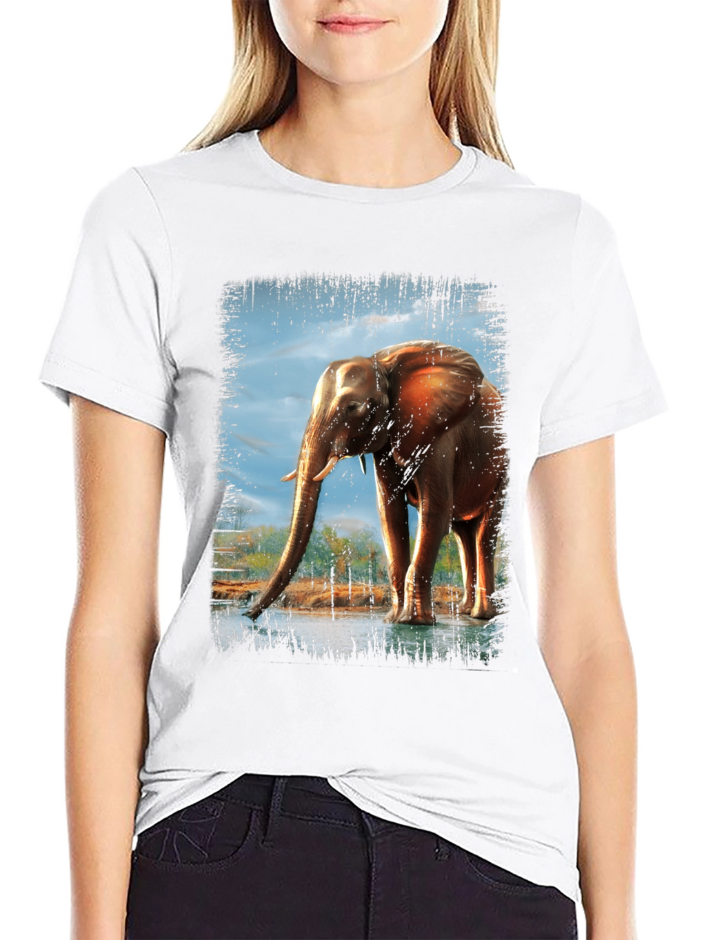 Elephant Graphic Print Crew Neck T-Shirt