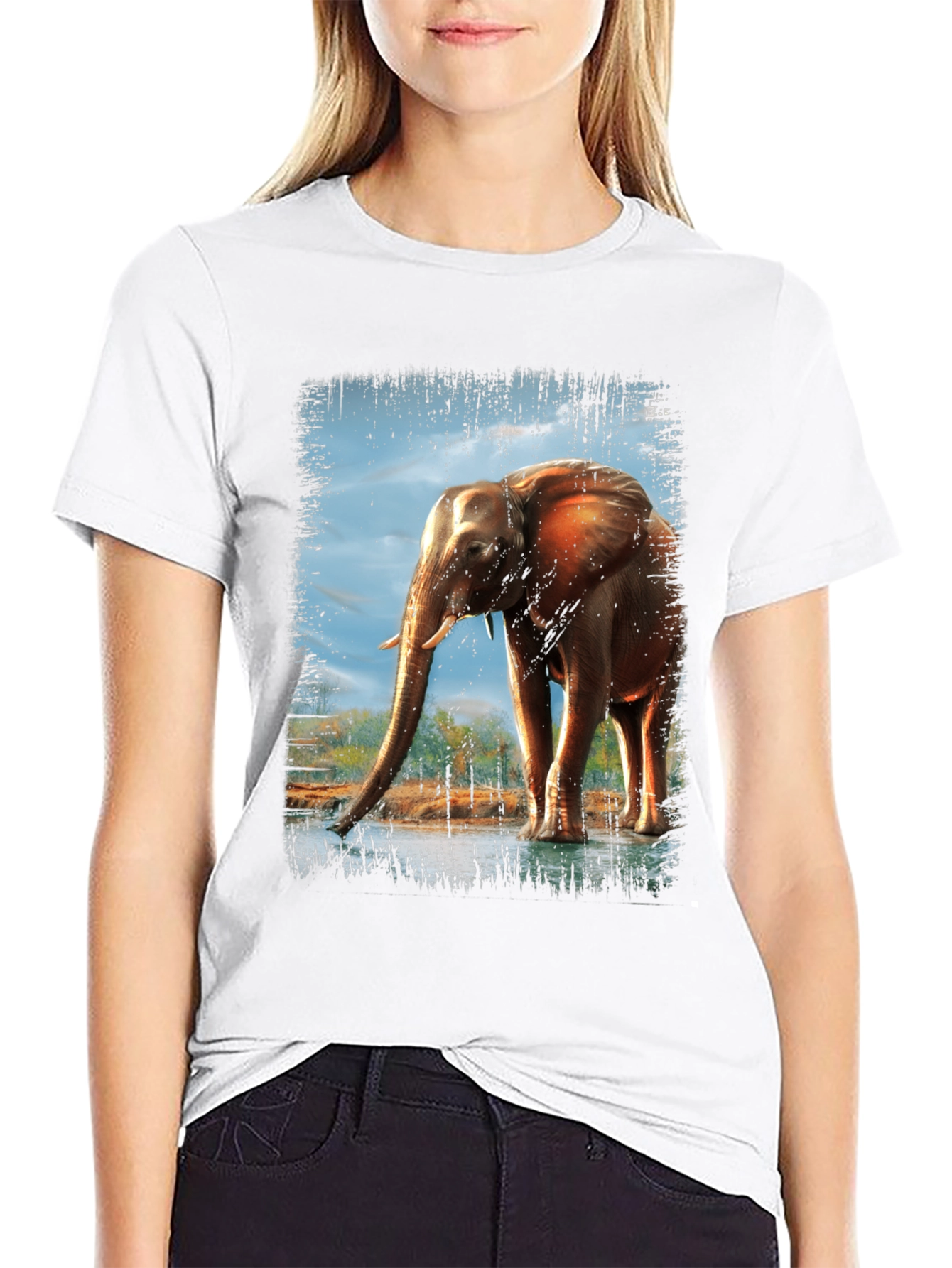 Elephant Graphic Print Crew Neck T-Shirt