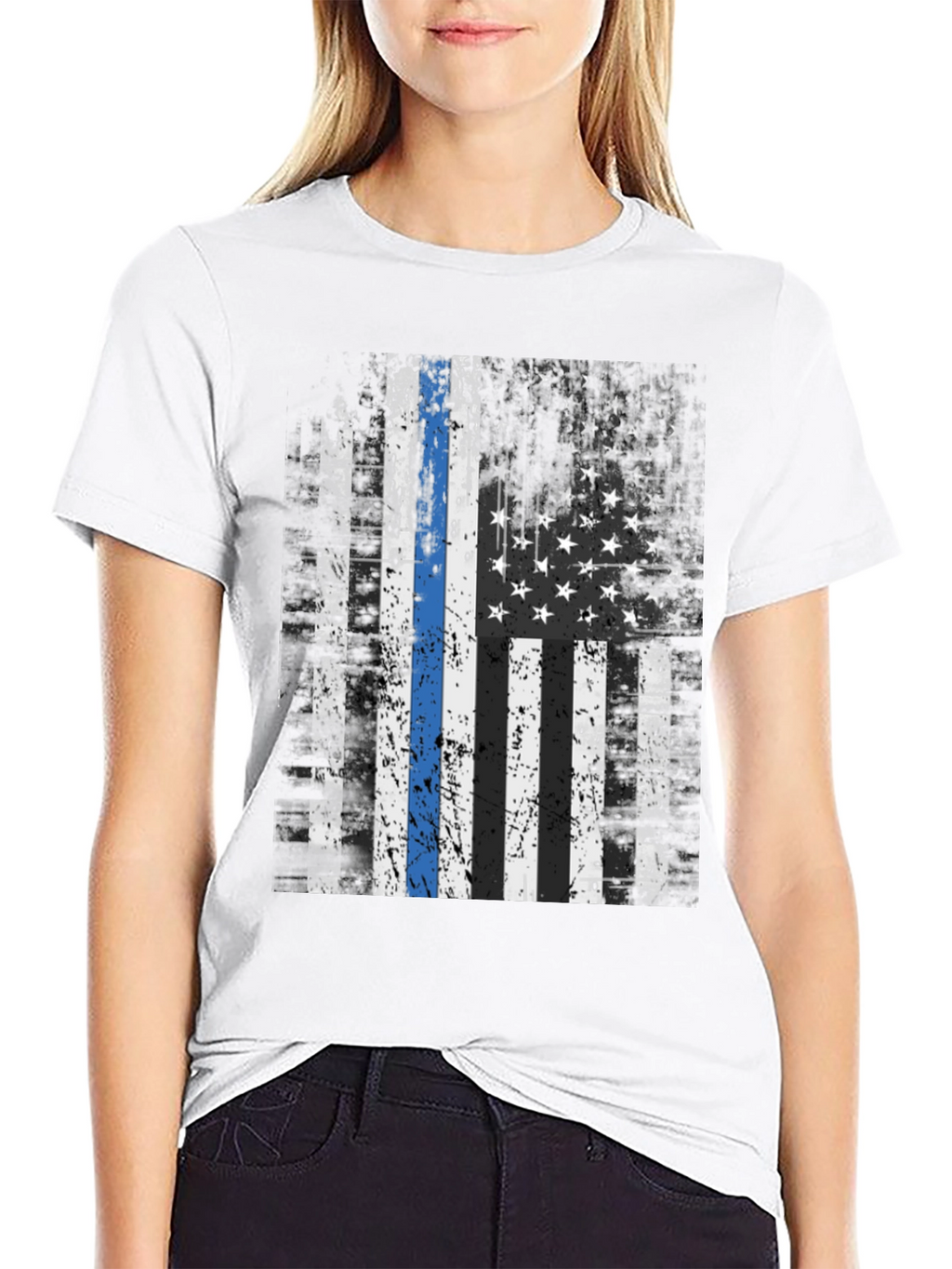 Thin Blue Line American Flag T-Shirt