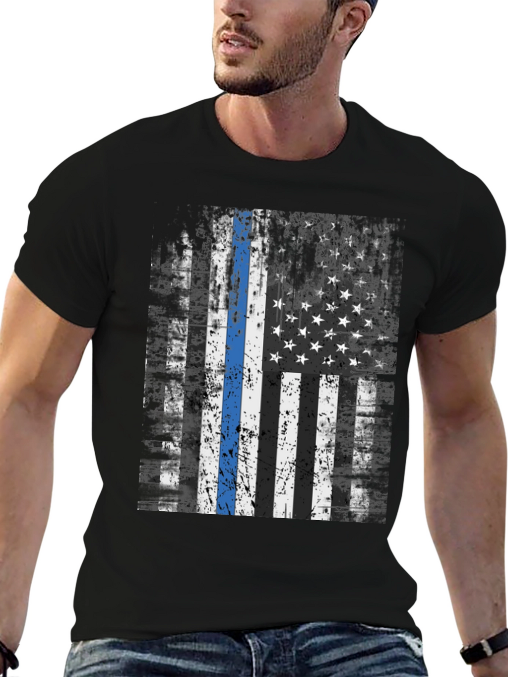 Thin Blue Line American Flag T-Shirt