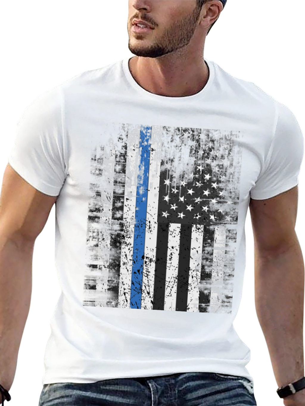 Thin Blue Line American Flag T-Shirt
