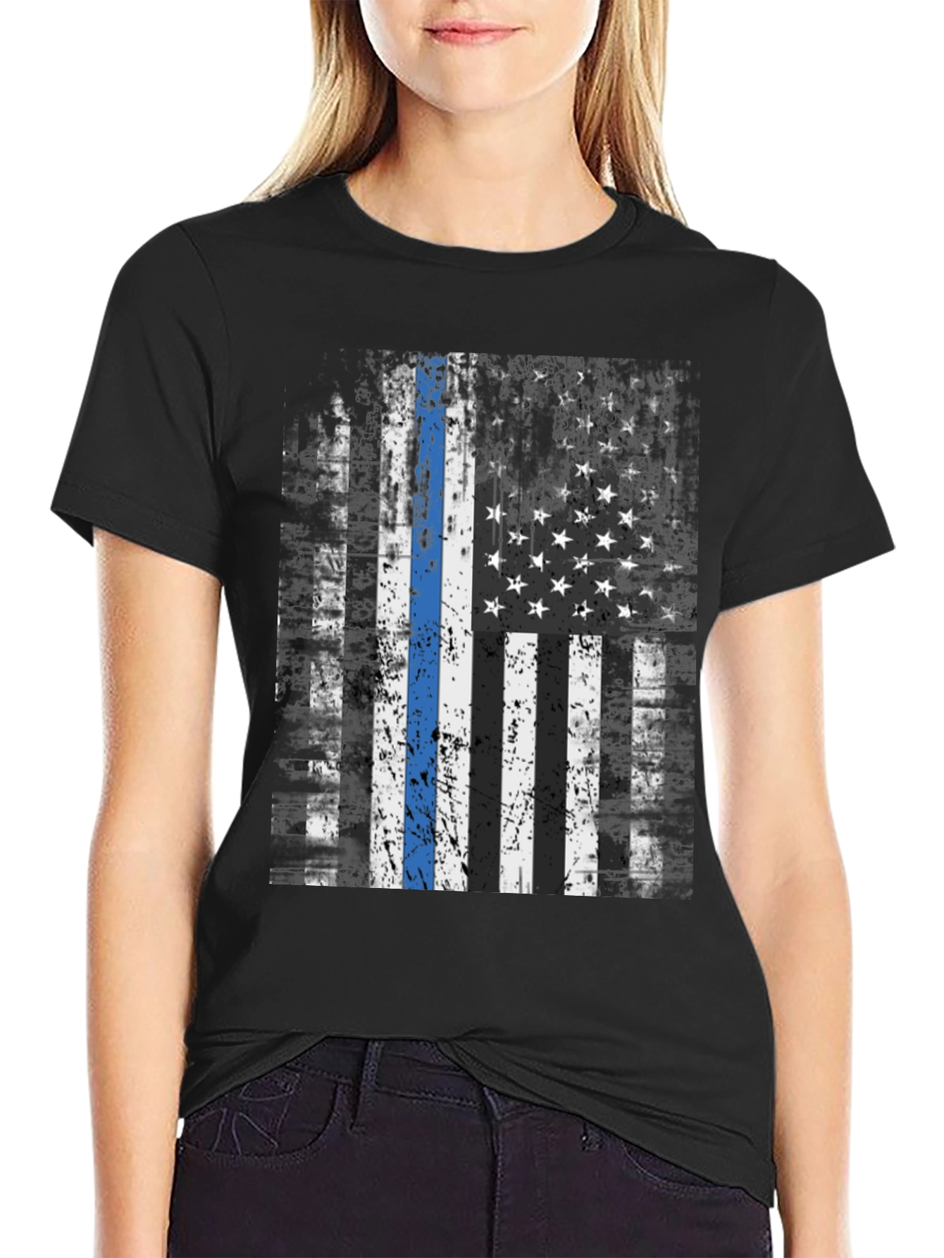 Thin Blue Line American Flag T-Shirt