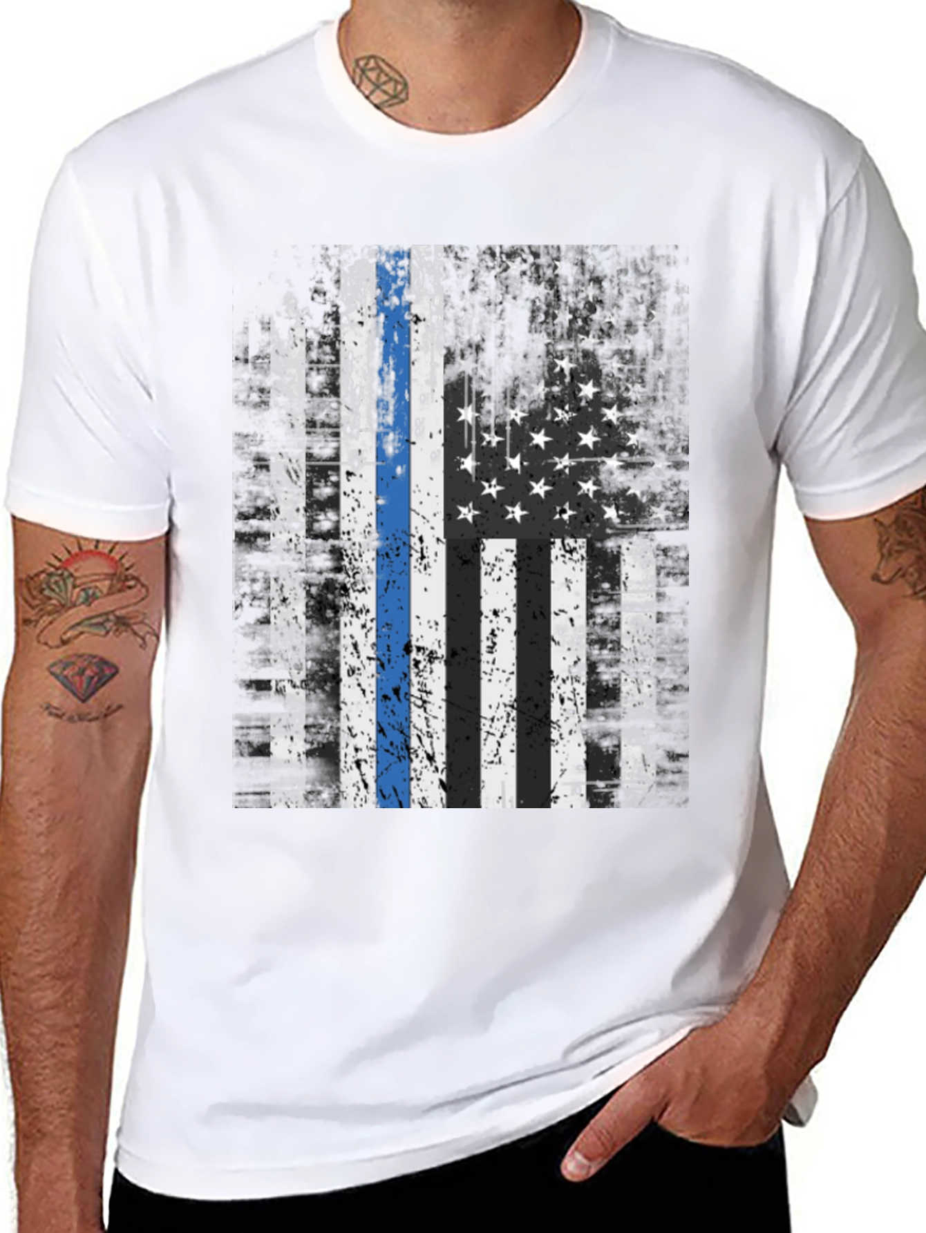 Thin Blue Line American Flag T-Shirt