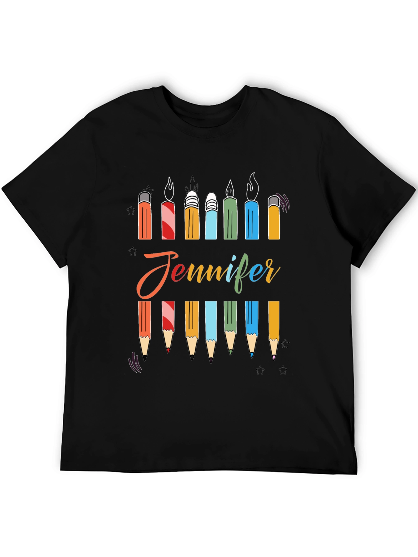 Personalized Jennifer Birthday Candle Pencil T-Shirt