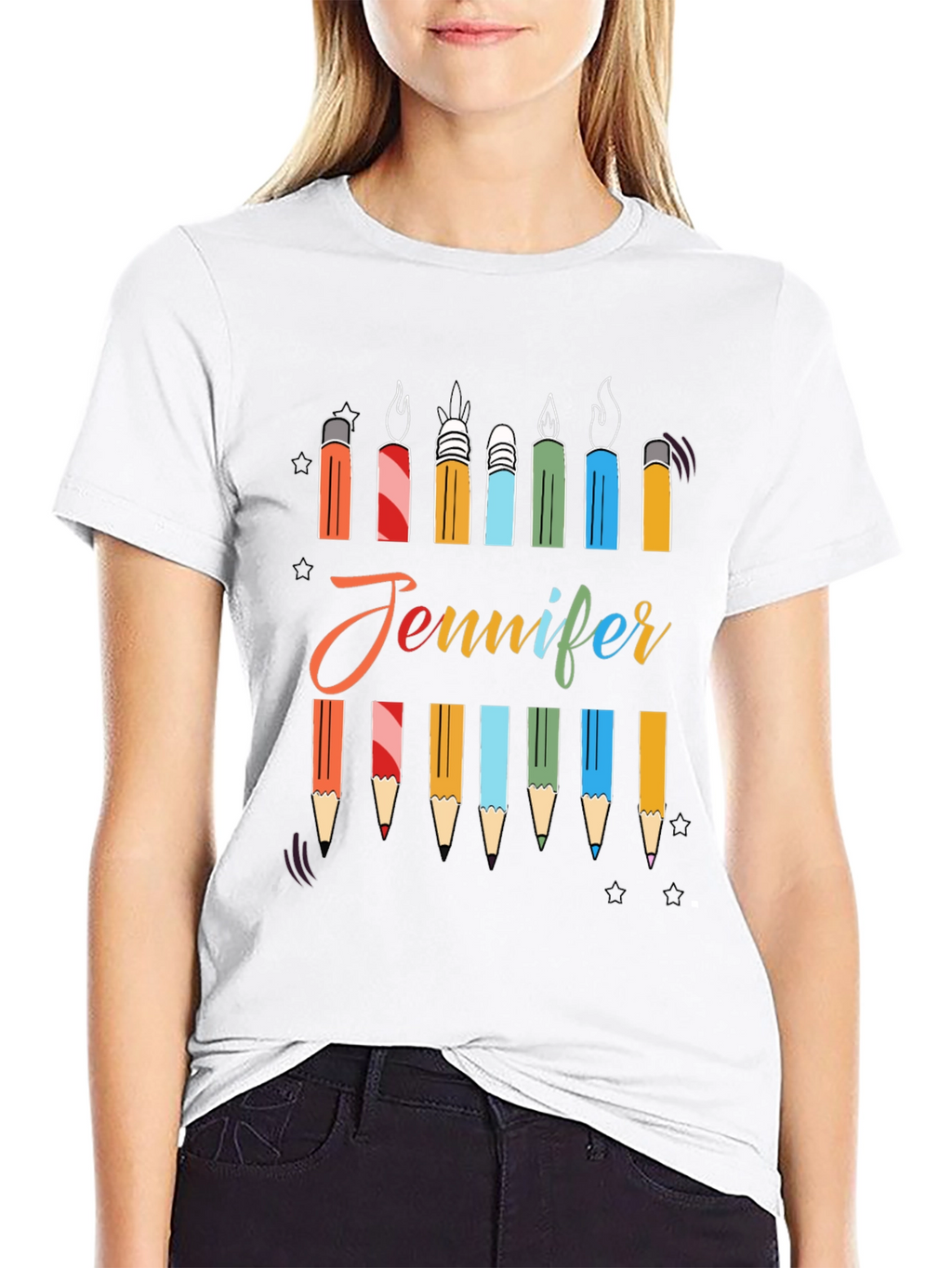 Personalized Jennifer Birthday Candle Pencil T-Shirt