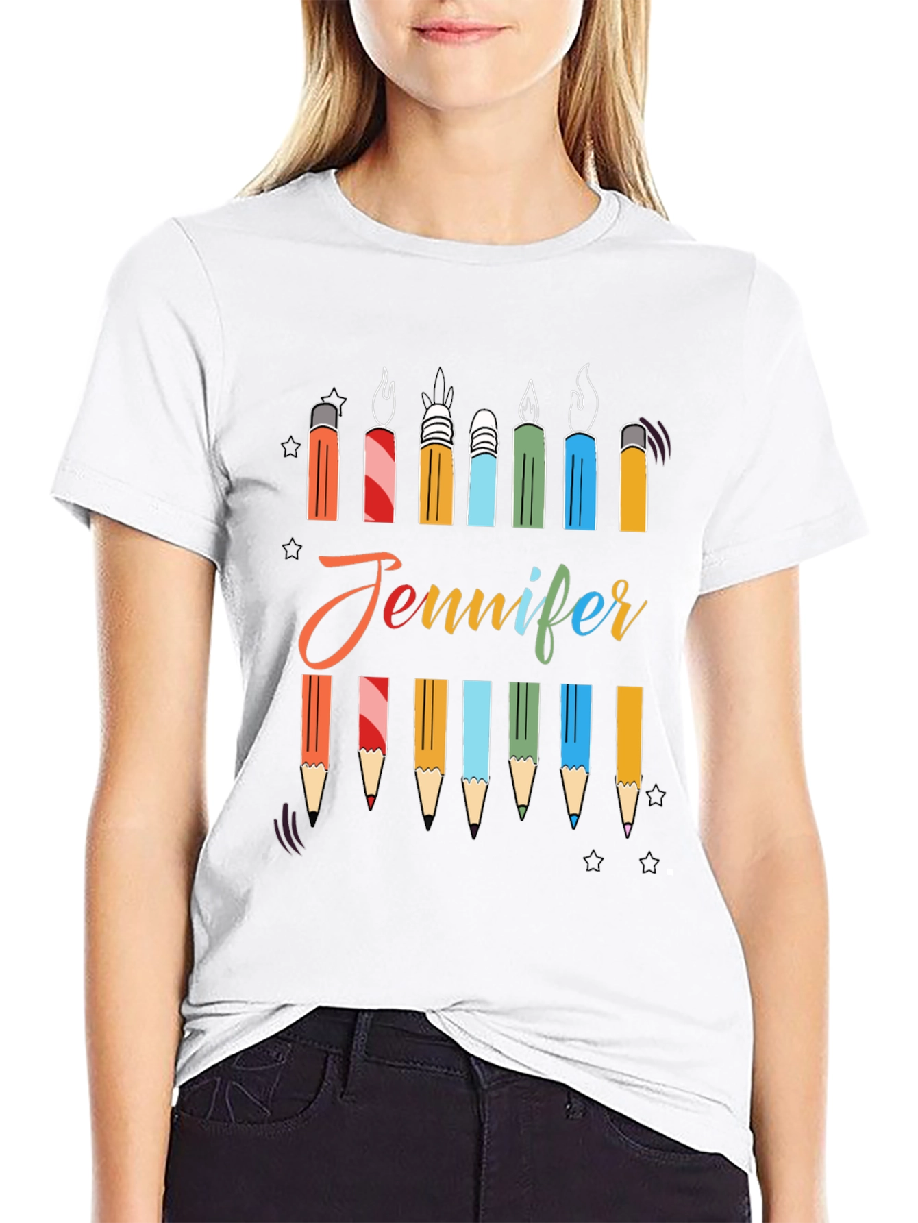 Personalized Jennifer Birthday Candle Pencil T-Shirt