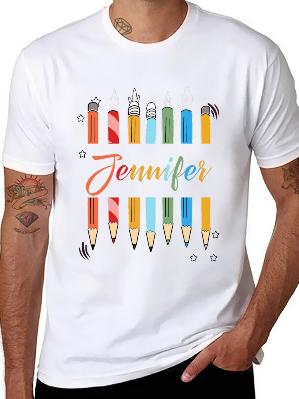 Personalized Jennifer Birthday Candle Pencil T-Shirt