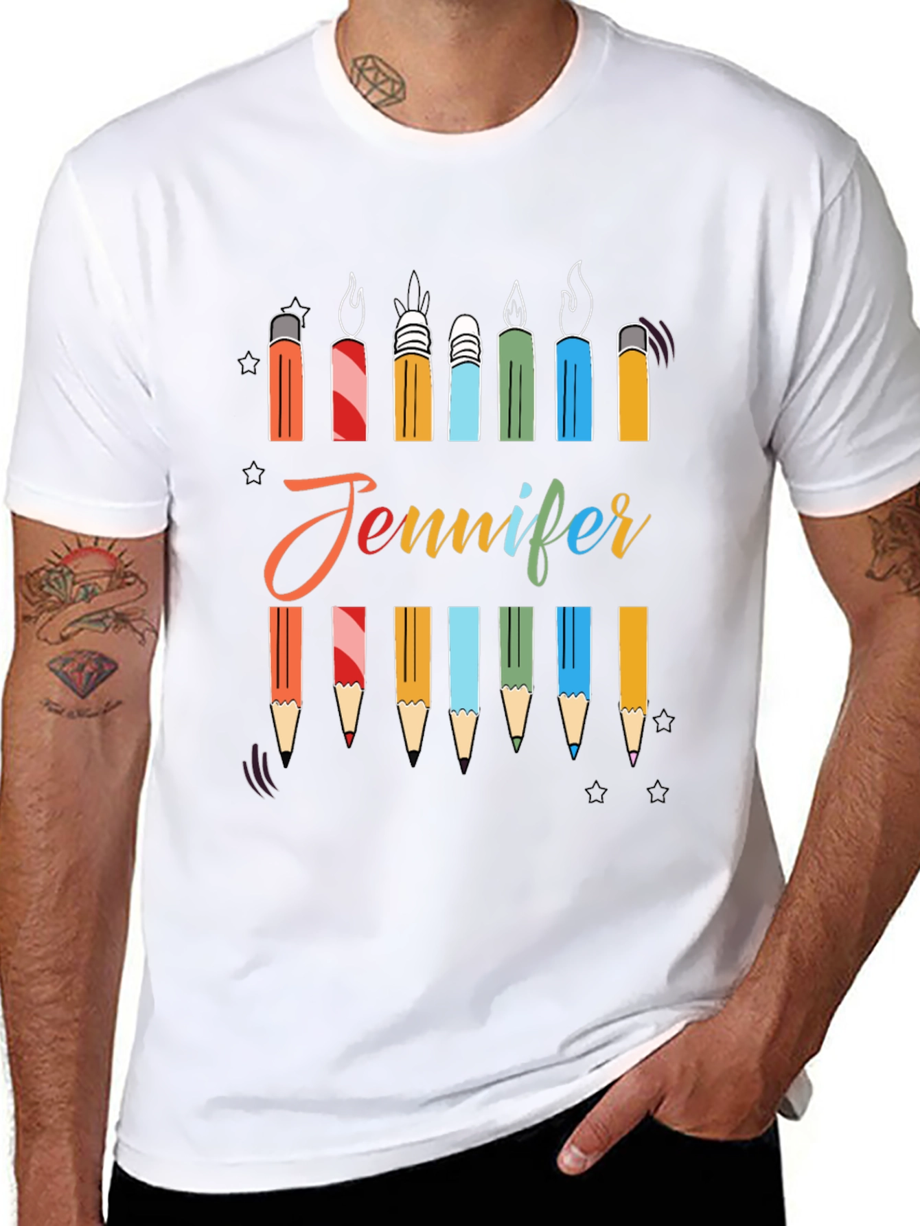Personalized Jennifer Birthday Candle Pencil T-Shirt