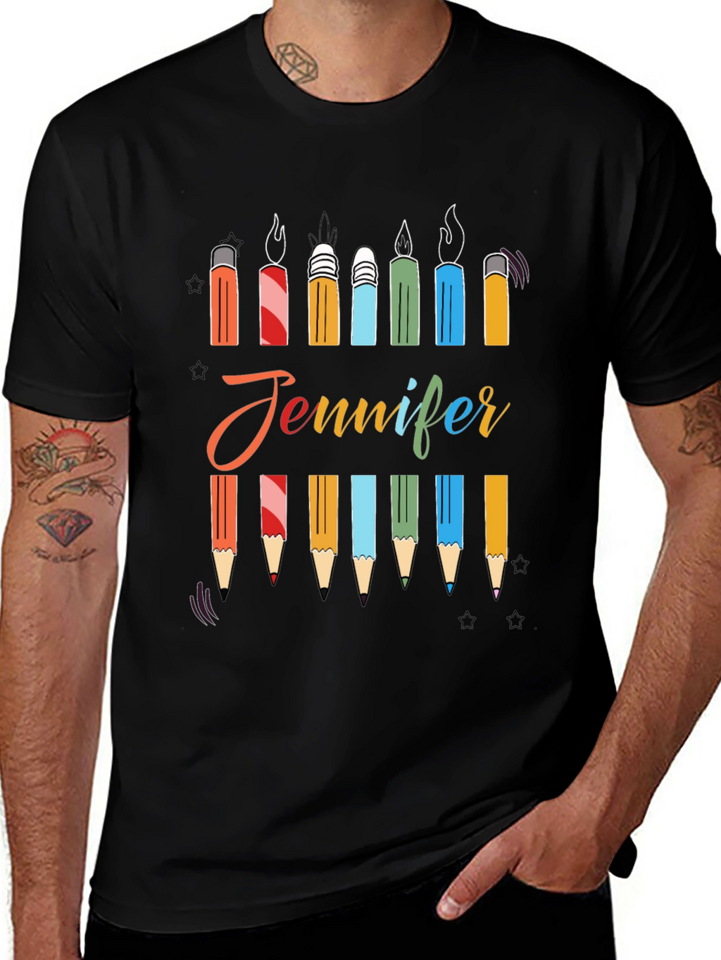 Personalized Jennifer Birthday Candle Pencil T-Shirt