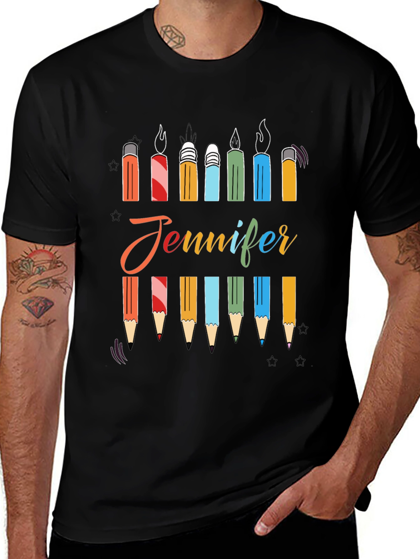 Personalized Jennifer Birthday Candle Pencil T-Shirt