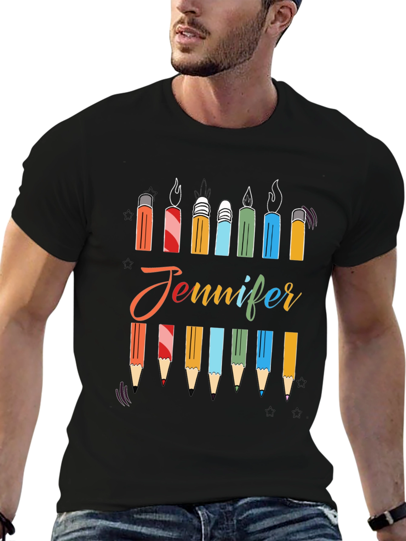 Personalized Jennifer Birthday Candle Pencil T-Shirt