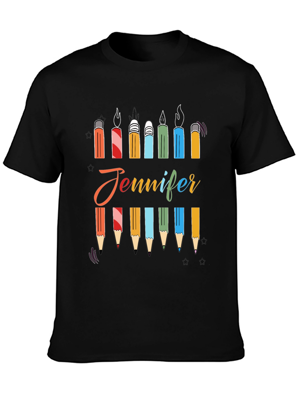 Personalized Jennifer Birthday Candle Pencil T-Shirt