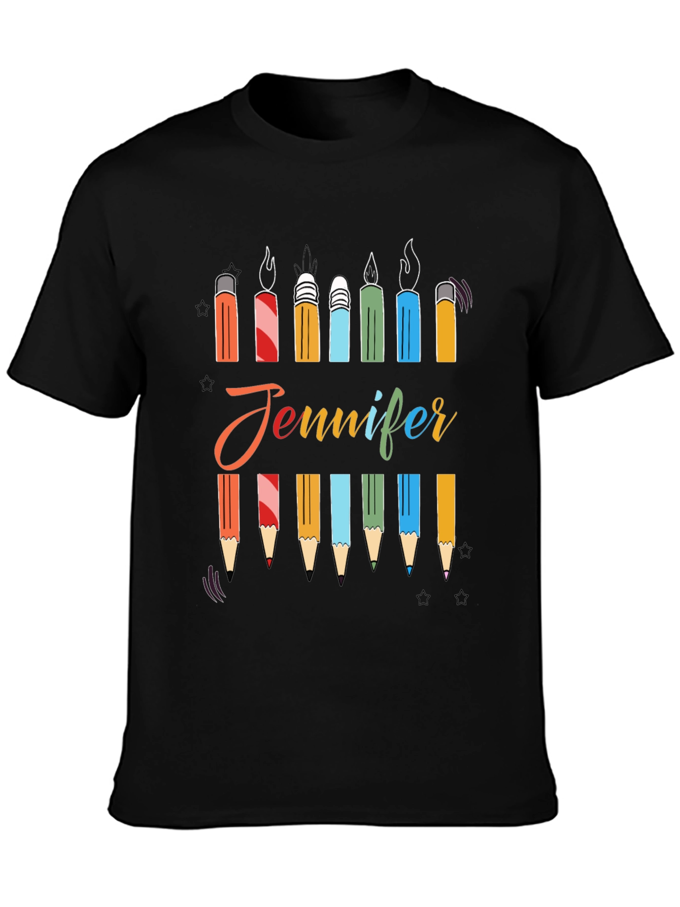 Personalized Jennifer Birthday Candle Pencil T-Shirt