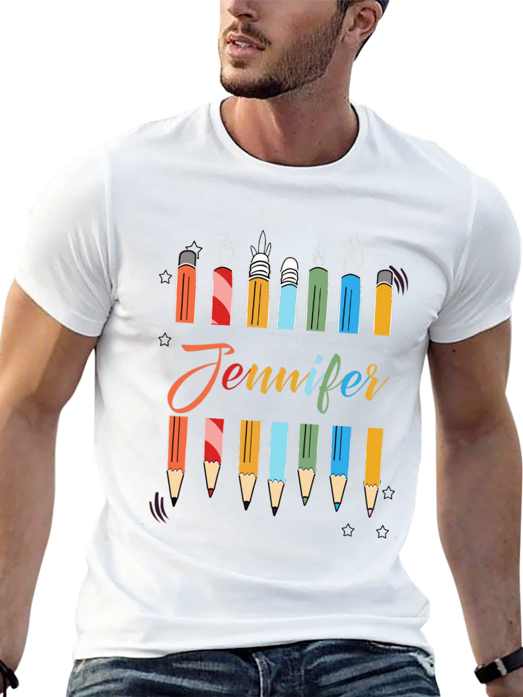 Personalized Jennifer Birthday Candle Pencil T-Shirt
