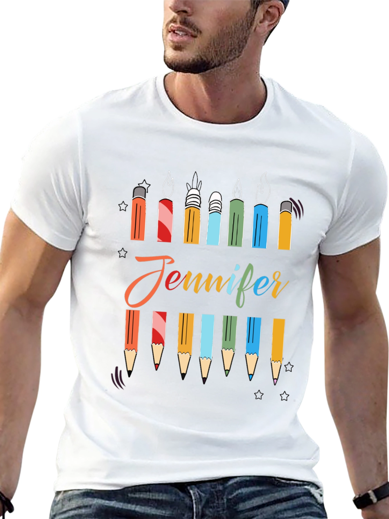 Personalized Jennifer Birthday Candle Pencil T-Shirt