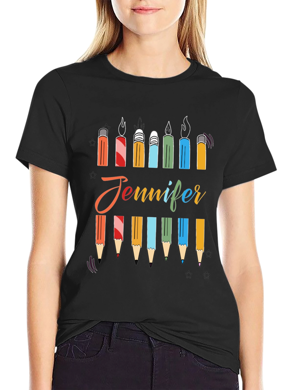 Personalized Jennifer Birthday Candle Pencil T-Shirt