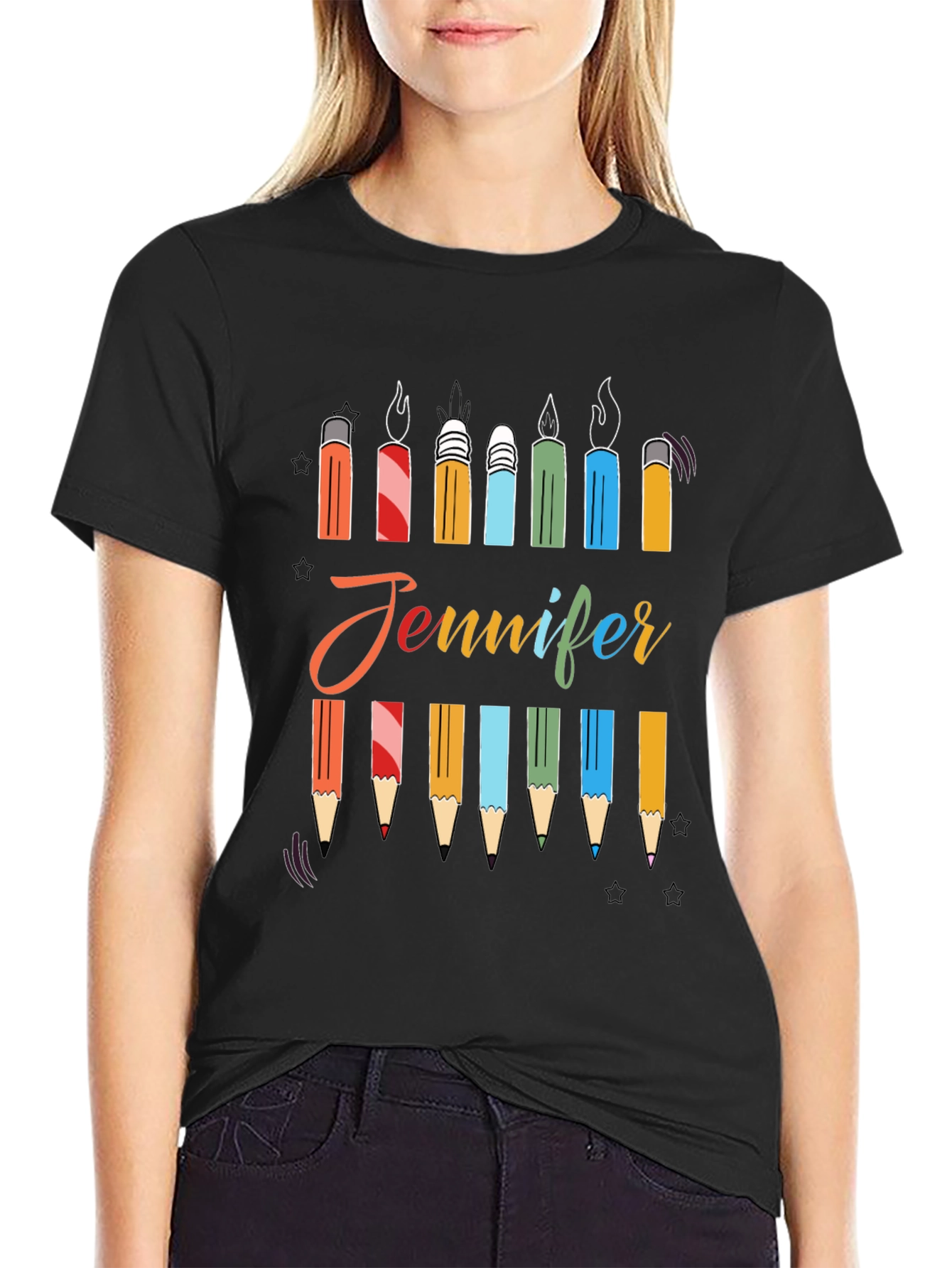Personalized Jennifer Birthday Candle Pencil T-Shirt