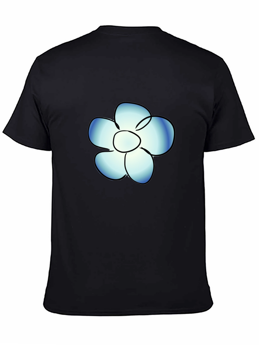 Black T-Shirt with Blue Flower Graphic