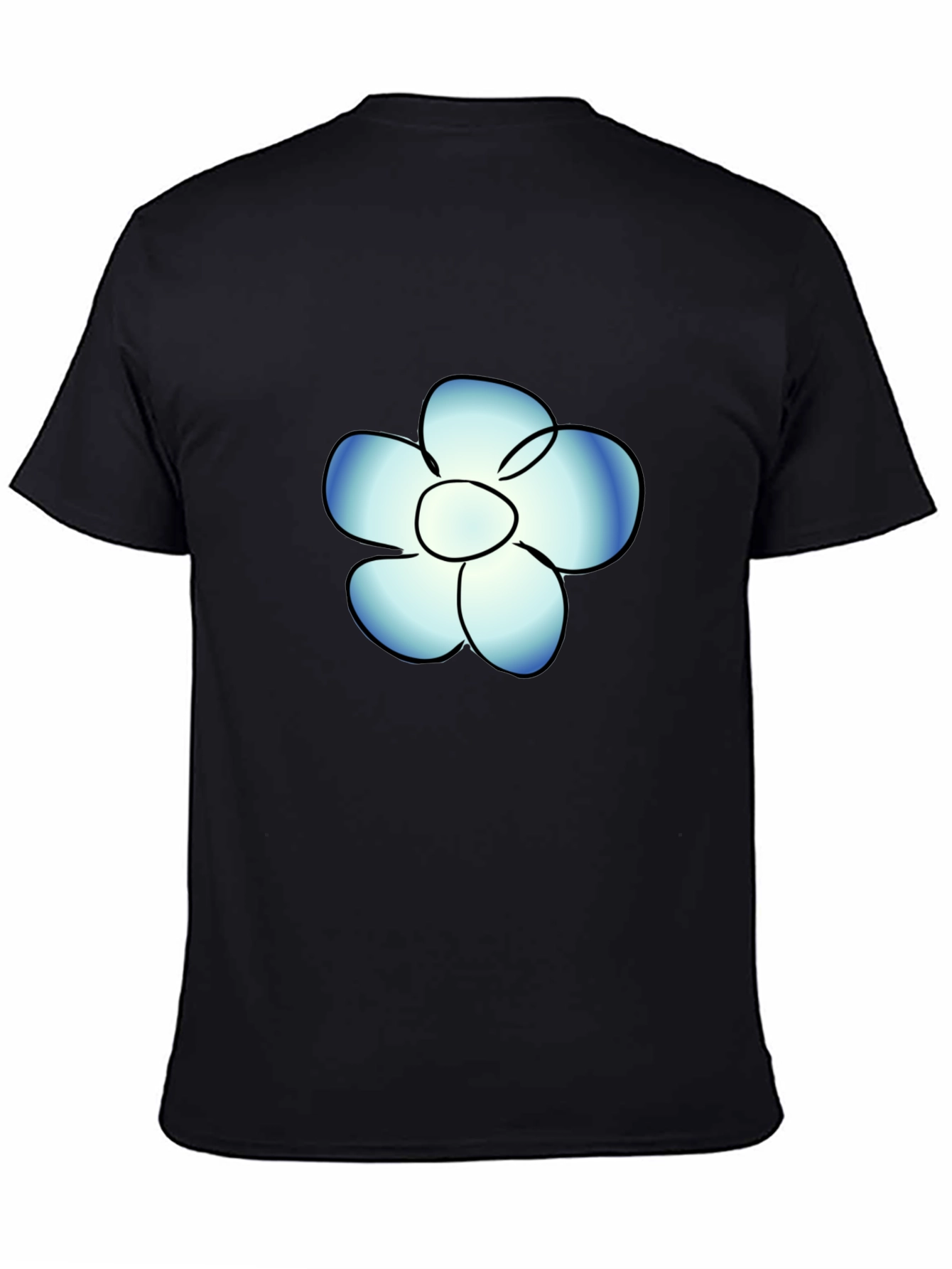Black T-Shirt with Blue Flower Graphic
