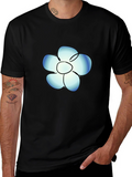Black T-Shirt with Blue Flower Graphic