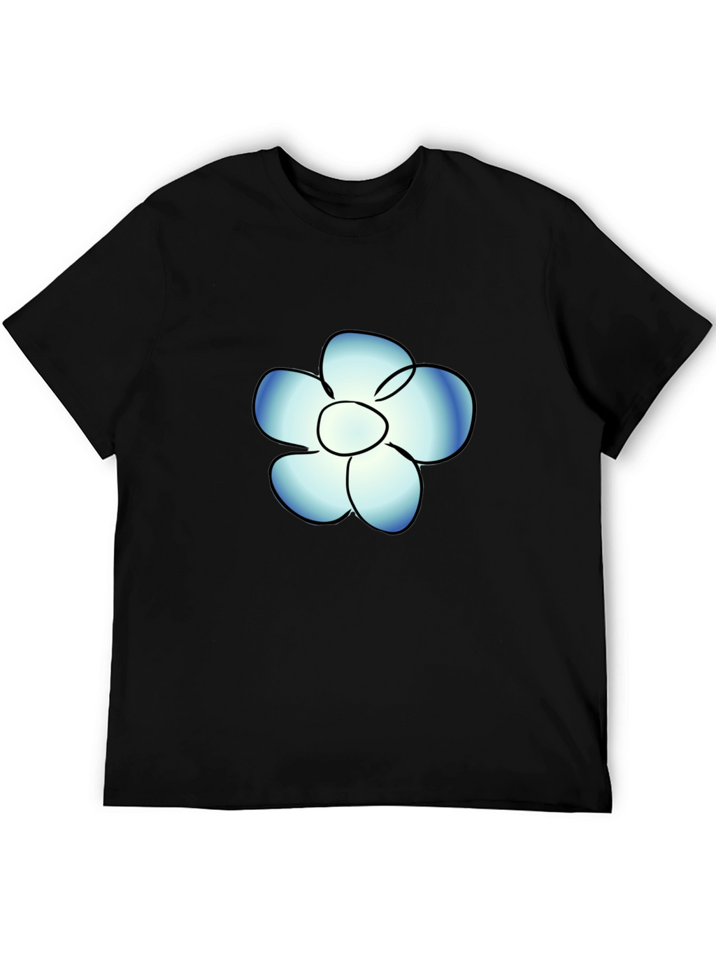 Black T-Shirt with Blue Flower Graphic