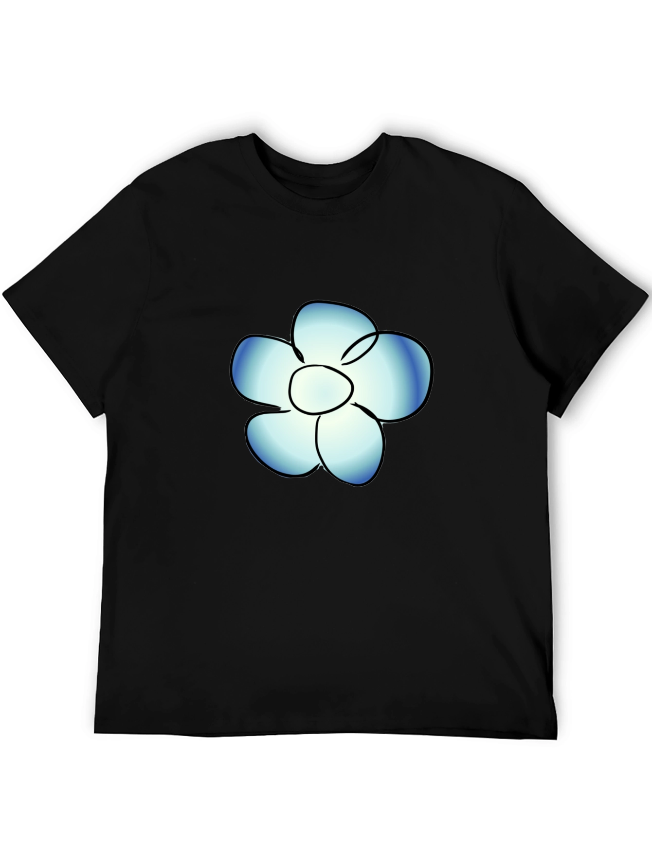 Black T-Shirt with Blue Flower Graphic