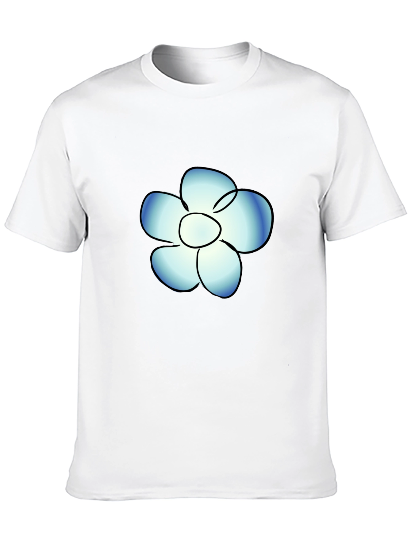 Black T-Shirt with Blue Flower Graphic