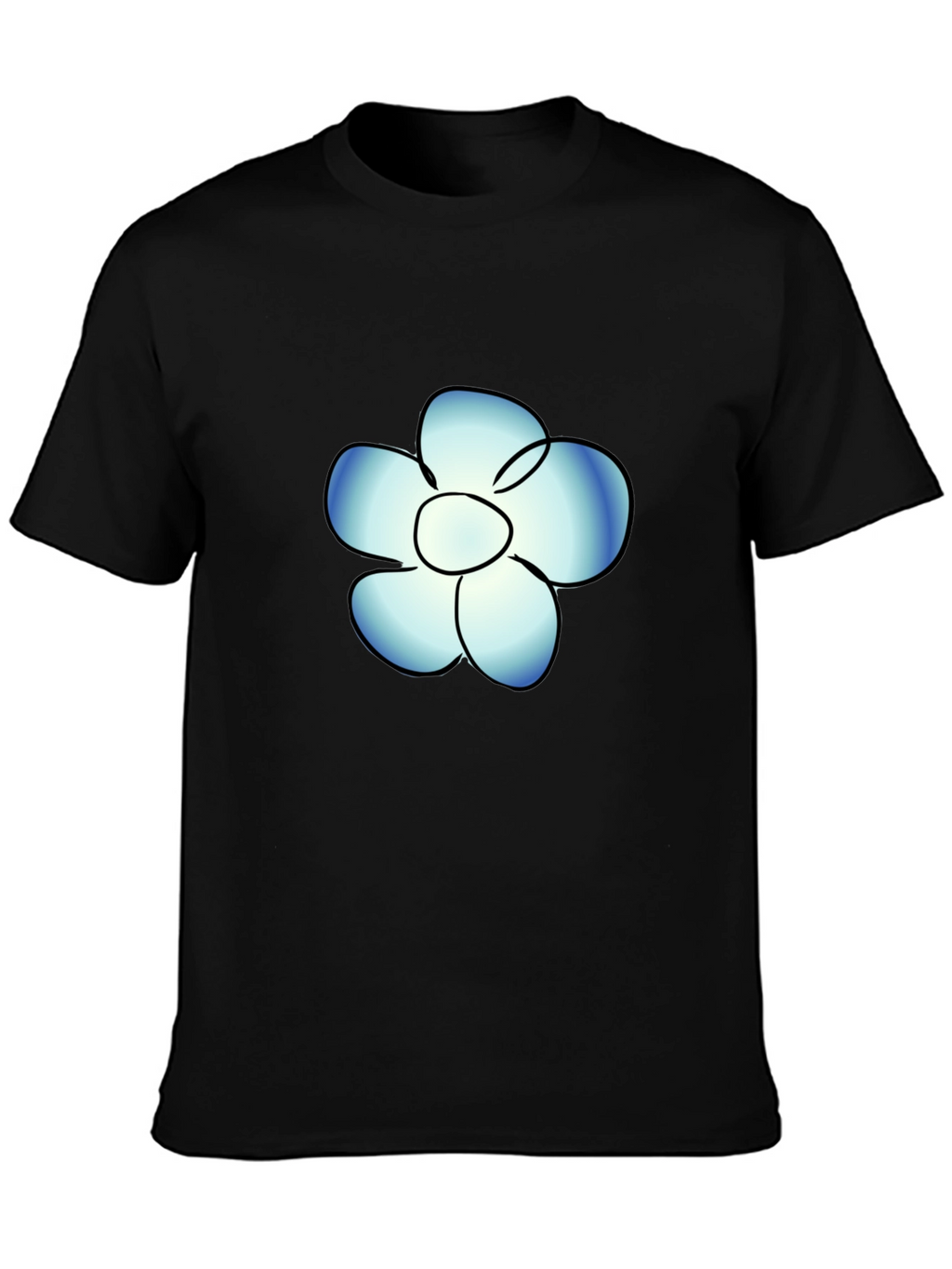 Black T-Shirt with Blue Flower Graphic