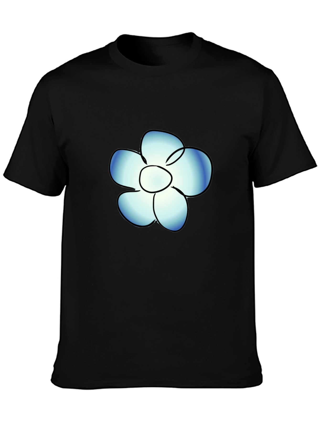 Black T-Shirt with Blue Flower Graphic