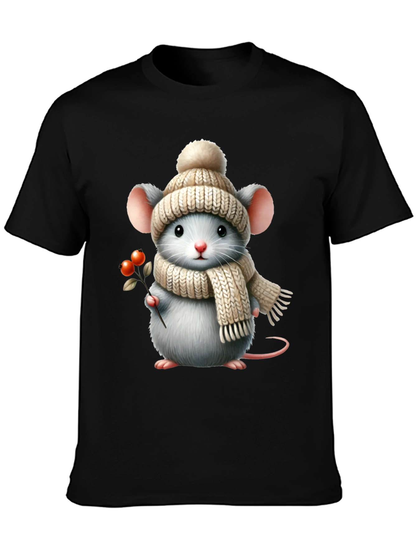 Cute Mouse in Winter Hat Graphic Tee