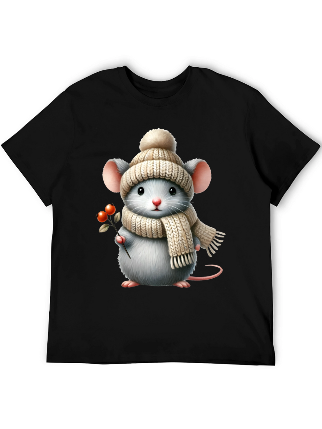 Cute Mouse in Winter Hat Graphic Tee