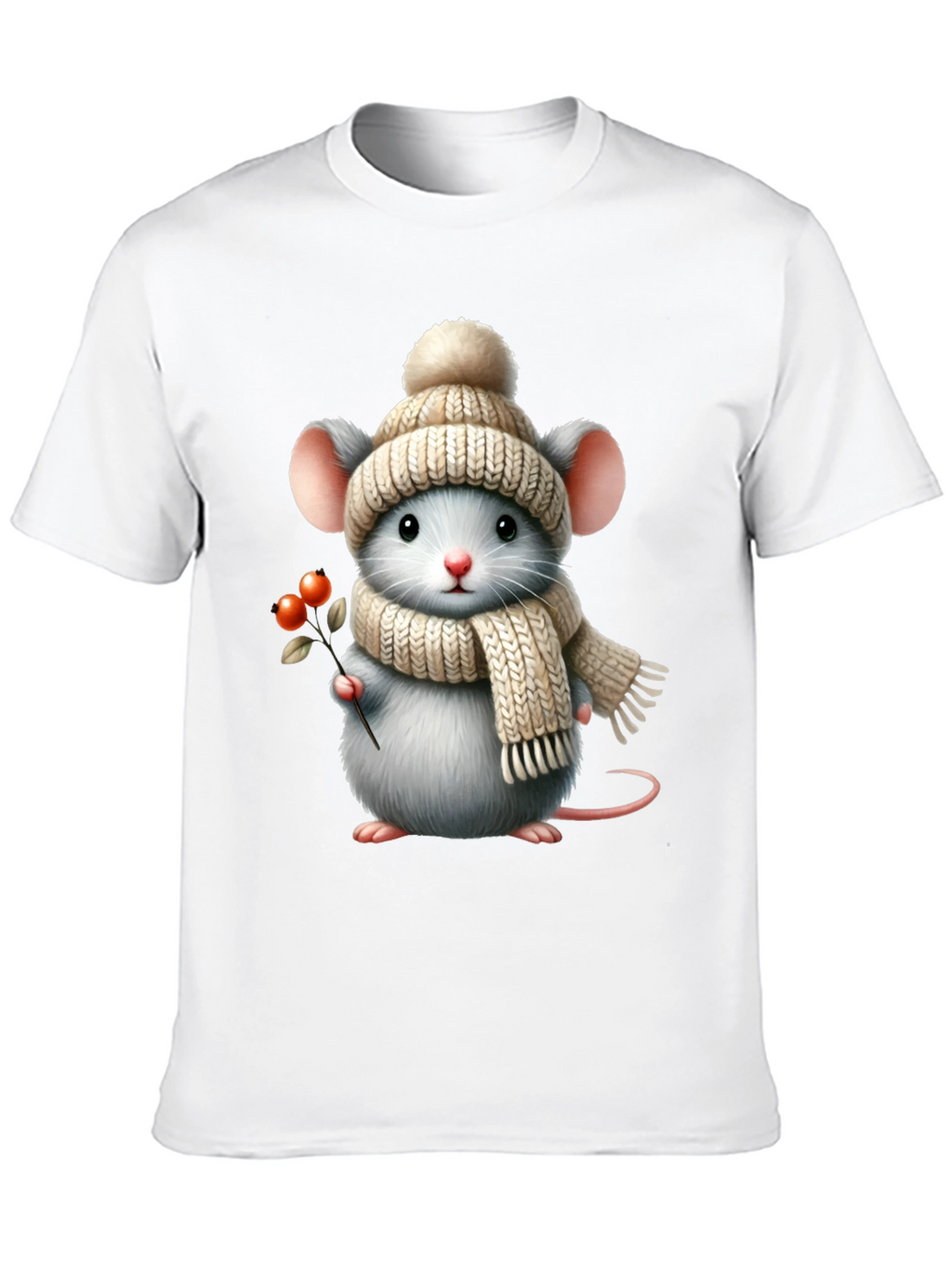 Cute Mouse in Winter Hat Graphic Tee