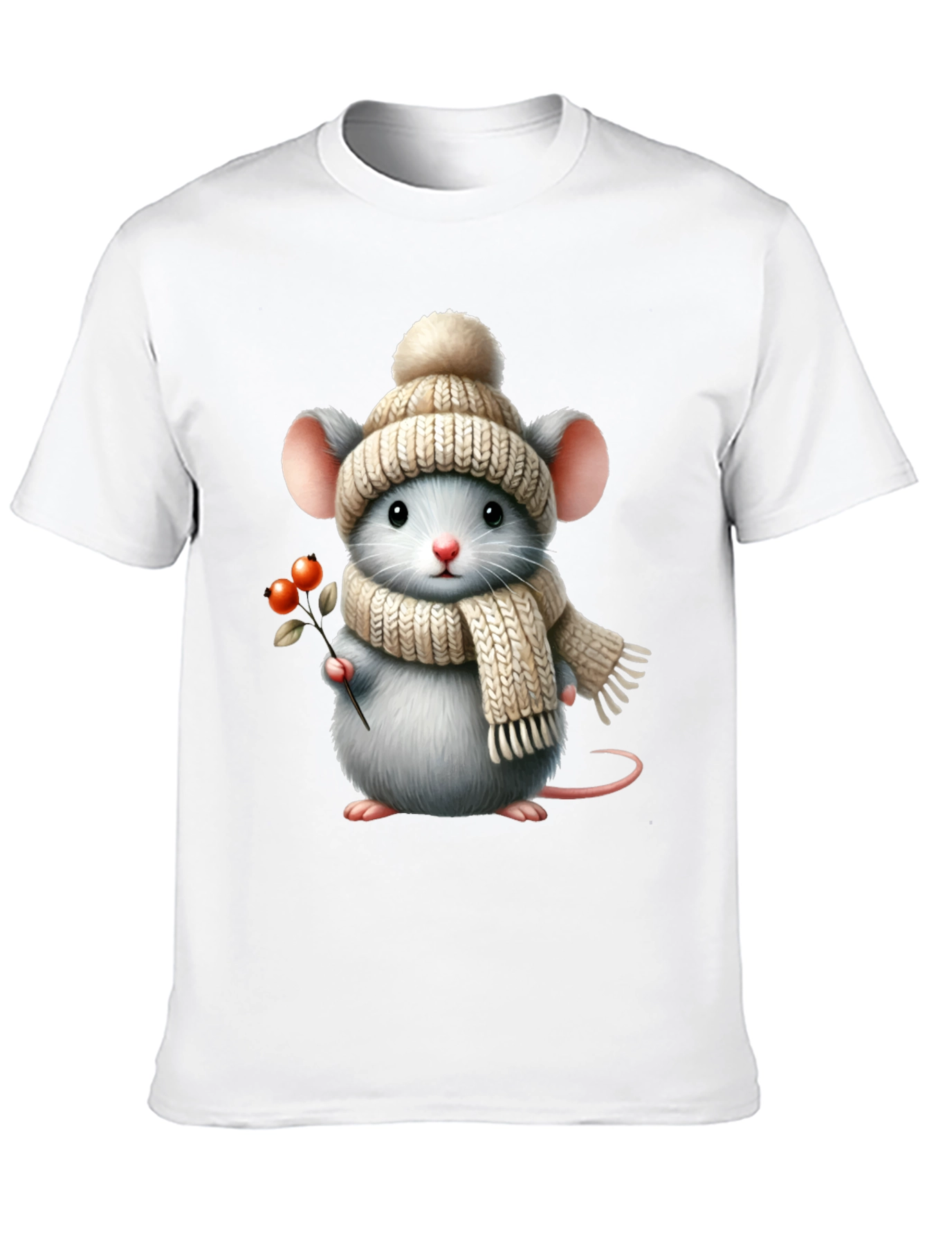 Cute Mouse in Winter Hat Graphic Tee