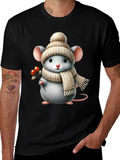 Cute Mouse in Winter Hat Graphic Tee
